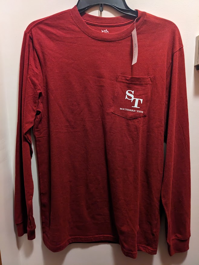 Southern Tide Men's Small burgundy depth finder long sleeved pocket t shirt NWT