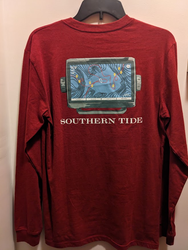 Southern Tide Men's Small burgundy depth finder long sleeved pocket t shirt NWT
