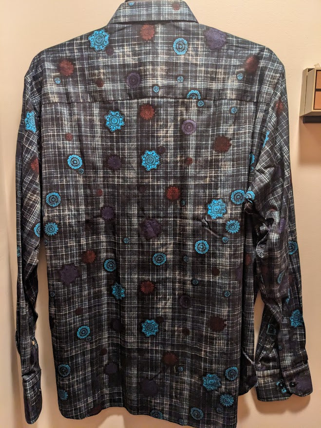 Visconti Black Men's Medium Dark Blue w/Circular pattern long sleeved button up shirt NWT
