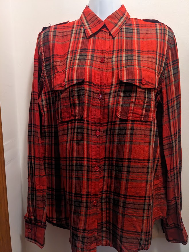 Ralph Lauren Women's Small red plaid long sleeved button up shirt with pockets