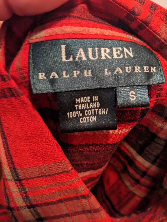 Ralph Lauren Women's Small red plaid long sleeved button up shirt with pockets