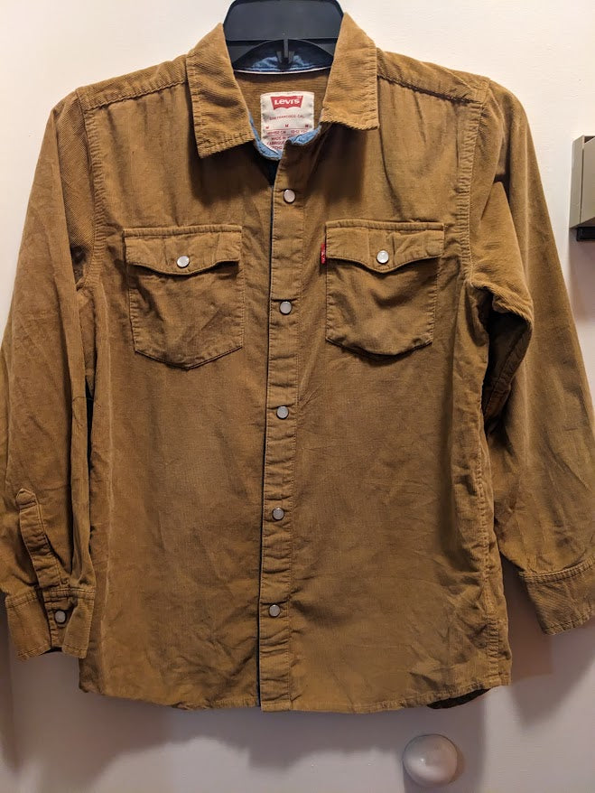 Levis Boys Medium (10-12) tan corduroy long sleeved snap front shirt