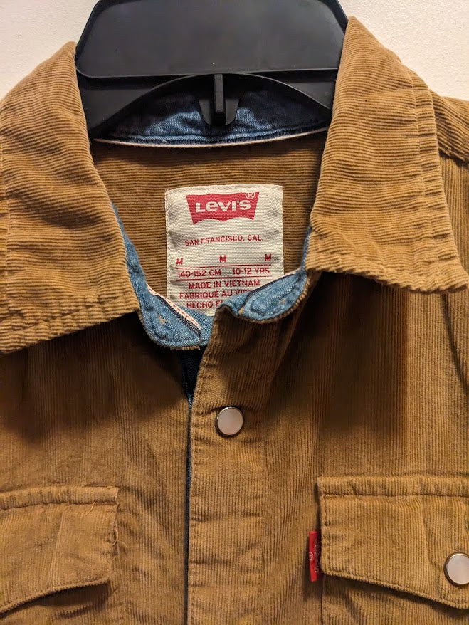 Levis Boys Medium (10-12) tan corduroy long sleeved snap front shirt